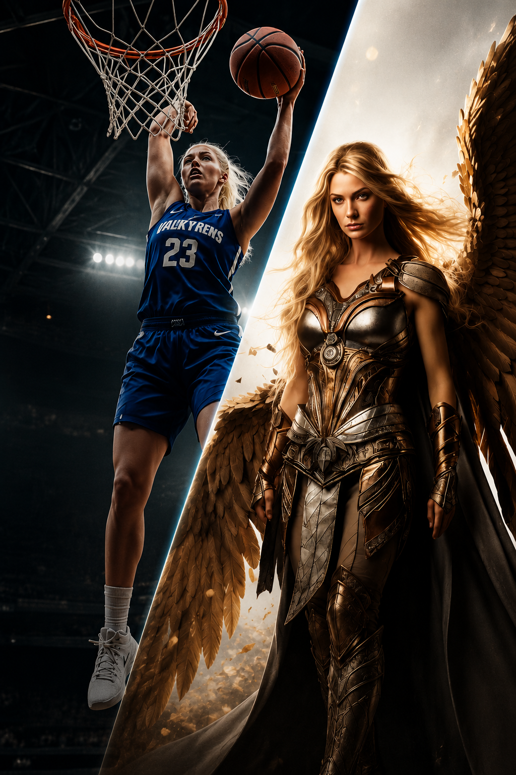 Sophie Cunningham basketball action alongside Valkyrie warrior